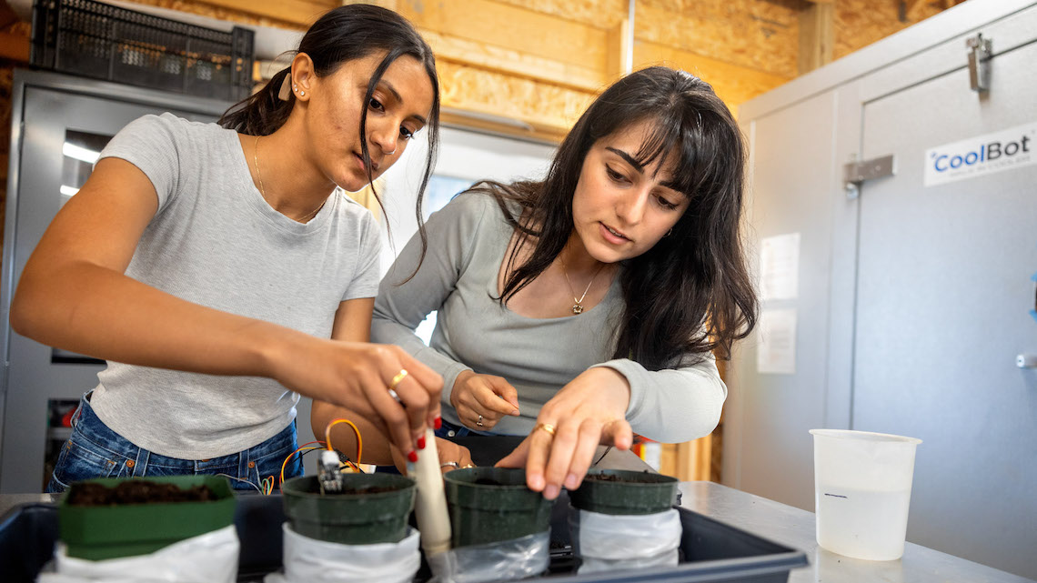 two women operate hardware