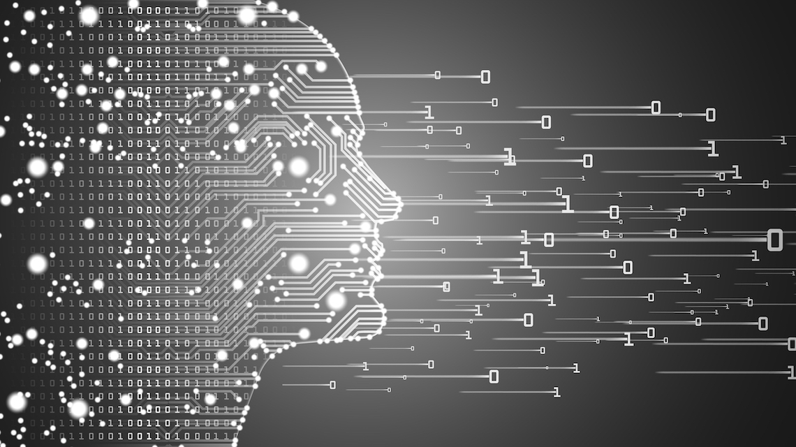 illustration of face emitting binary code